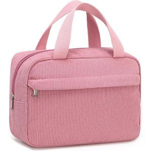 Women Corduroy-Pink Travel Tote Large Zipper Make Up Organizer  Bags